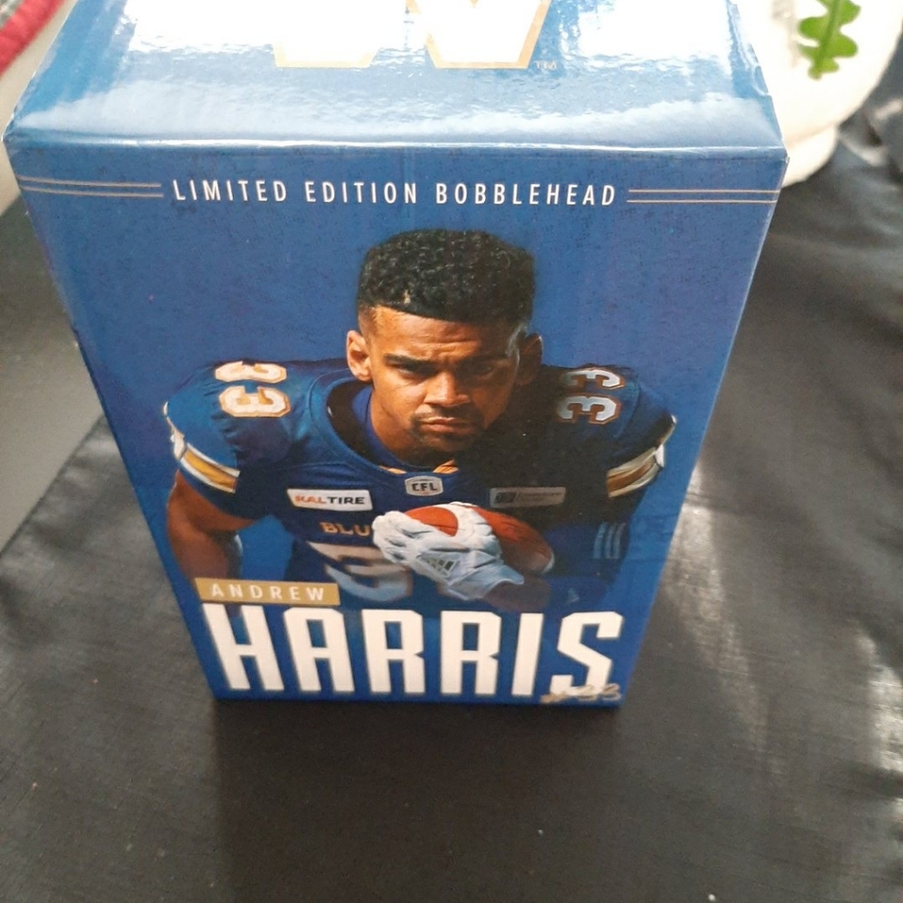 Limited edition Andrew Harris Blue Bombers Bobble head